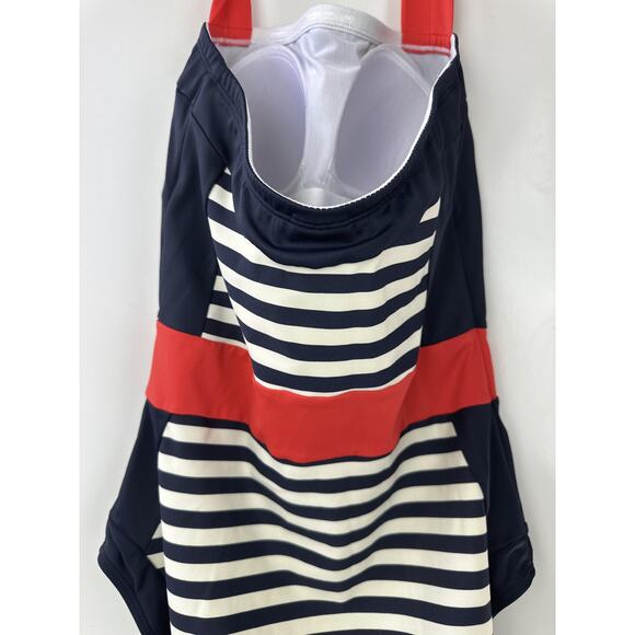 Boden Santorini Halterneck Swimsuit 1 Piece Red Navy White Stripe US Size 8 - Picture 9 of 14